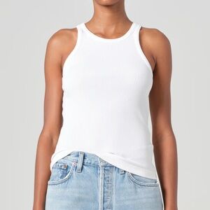 Agolde White Ribbed Tank Top